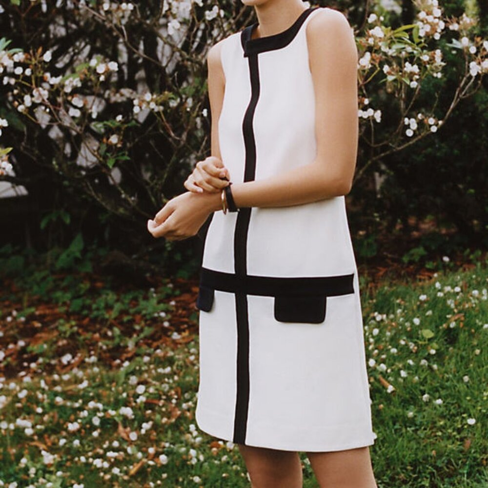NWT Anthropologie Maeve Mod Shift Dress Black White Size XXS